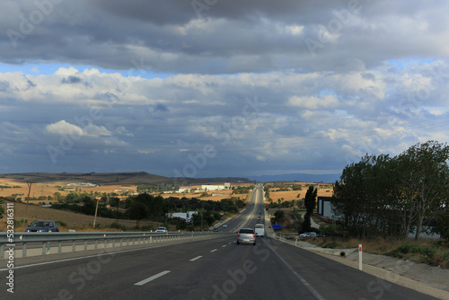 Highway wide road  transport and blue sky with clouds on a summer day