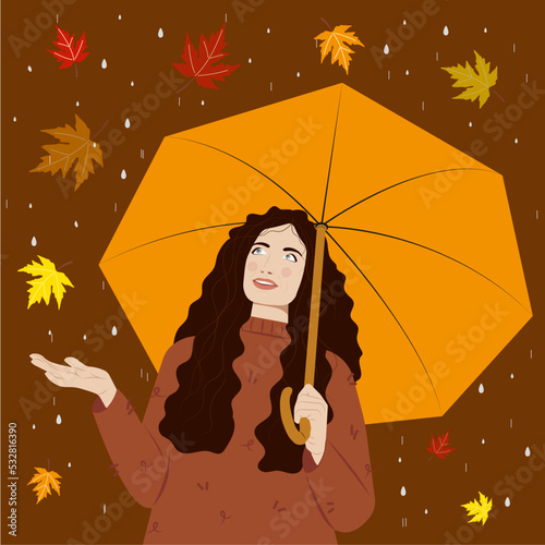 Woman with umbrella. Autumn illustration.
