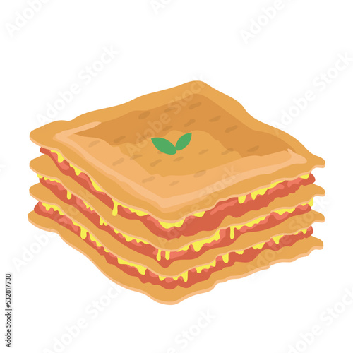 Hot Puff Pastry Lasagne with Meat and Cheese Baked in the Oven on White Background.