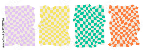 Vector illustration. Set of Y2k backgrounds. Cool simple geometric posters. Set of checkerboard backgrounds in pastel colors. Suitable as a palette for printing patterns or textiles.