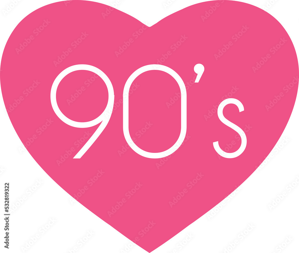 90s quote in heart. Girly sticker, hand drawn patch, pin in pink color. Nostalgia 1990 90s quote in heart. Girly sticker, hand drawn patch, pin in pink color. Nostalgia 1990