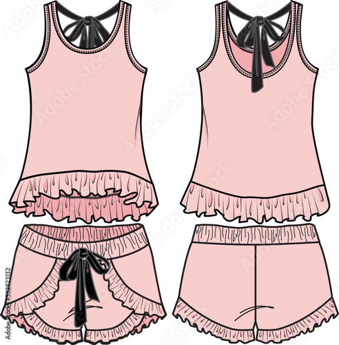 Matching Pink Ruffle Pajama Short Set