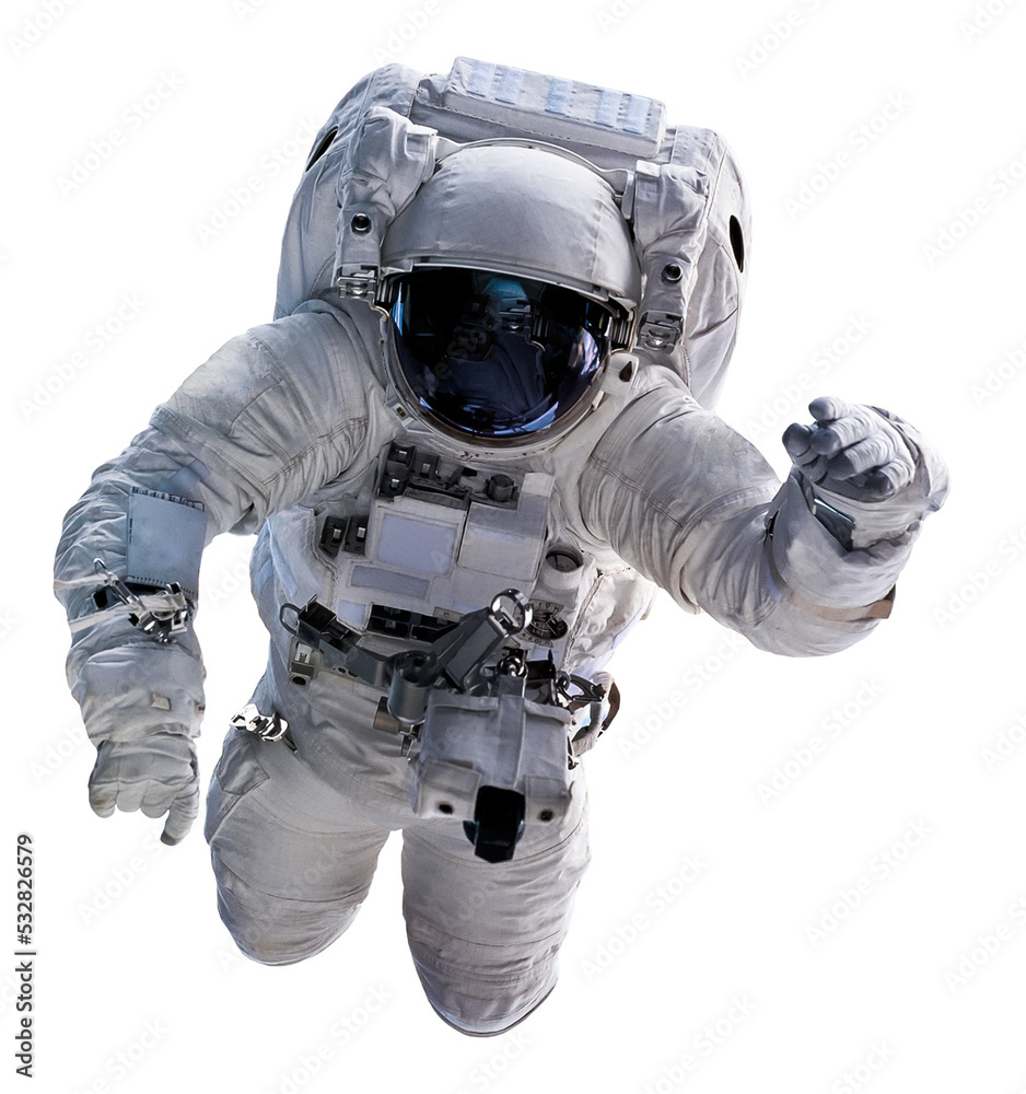 Astronaut isolated. PNG format. Spaceman flight. Spacewalk. Elements of this image furnished by NASA - obrazy, fototapety, plakaty 