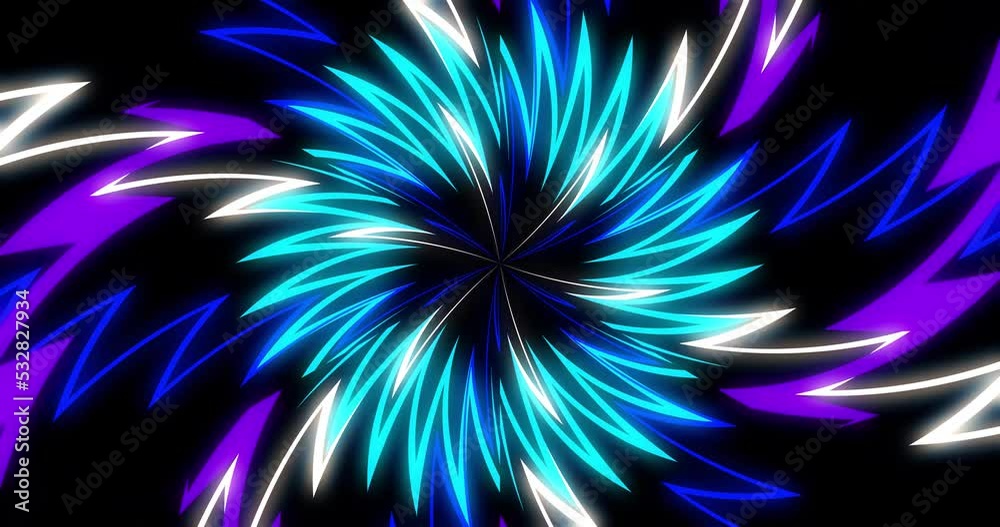 Light beams of purple, blue and white colors form a kaleidoscope. Animated background and club video. Endless Loop Loop. Light beams of purple, blue and white colors form a kaleidoscope. Animated background and club video. Endless Loop Loop.