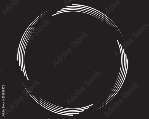 Dotted, dots, speckles abstract concentric circle. Spiral, swirl, twirl element.Circular and radial lines volute, helix.Segmented circle with rotation.Radiating arc lines.Cochlea