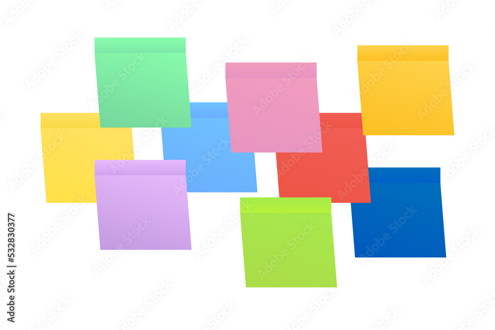 Sticky colored notes. Post note paper.  stock illustration.