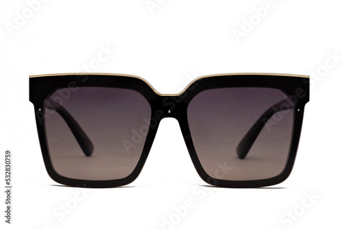 Front photo of black polarized sunglasses for ecommerce isolated on white background