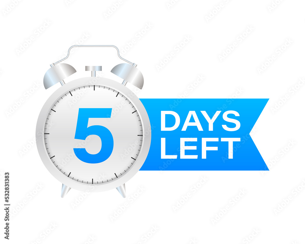 5 days left on allarm clock on white background. stock illustration. 5 days left on allarm clock on white background. stock illustration.