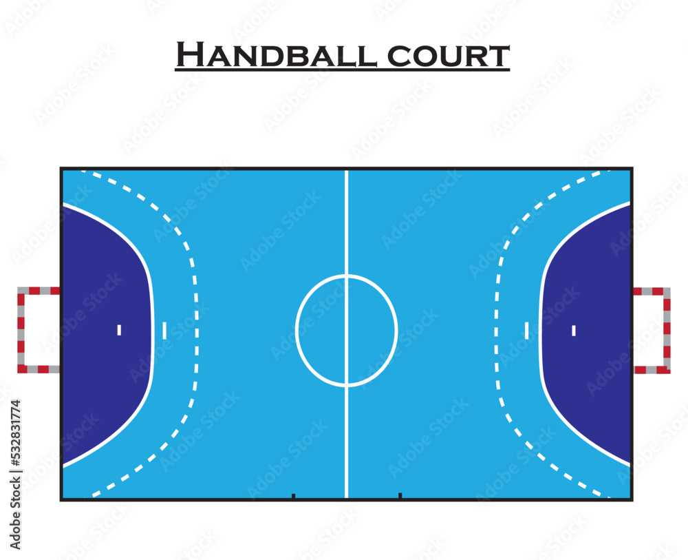 Handball court dimensions vector illustration. colorful drawing