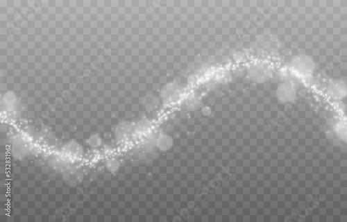 Vector glowing dust trail on isolated transparent background. Magic glow png. Stars with glow effect png.