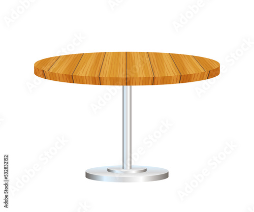 Realistic empty round table with metal stand isolated on white background. stock illustration.