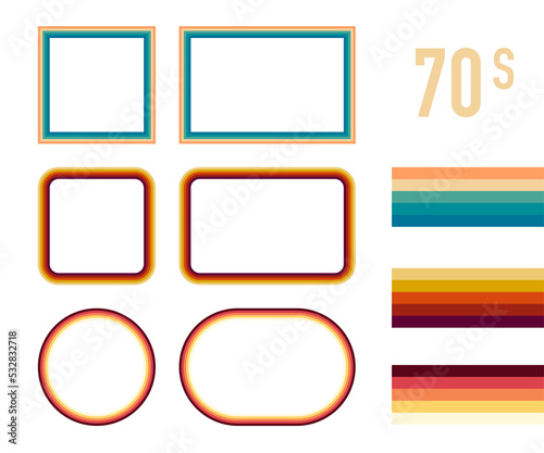 1970s Style Museum Picture Frames  Set. Trendy 1970s, Old Fashioned Artistic Decorative Borders.  illustration.