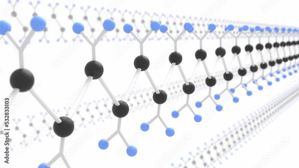 polymer molecular chain structure 3d representarion, polymerization process can be used to describe plastic molecules, a macromolecule cellulose or hydrocarbon chemistry industry