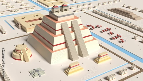 Mexico tenochtitlan pyramid aztec 3d representation (templo mayor), can be used to represent a pre columbian mesoamerican culture,  archaeology, lost city  photo