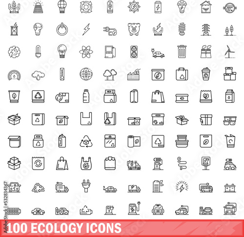 100 ecology icons set. Outline illustration of 100 ecology icons vector set isolated on white background