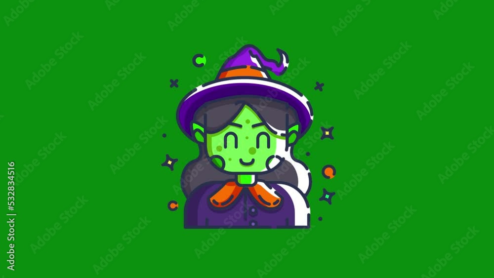 Witch animation on a green screen. Cartoon Witch animation with key