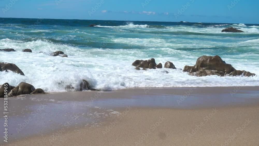 Coastline with Blue Sea Waves and Sand Beach Coastline with Blue Sea Waves and Sand Beach