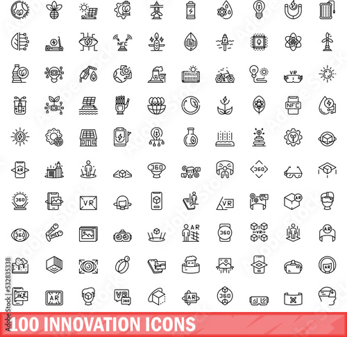 100 innovation icons set. Outline illustration of 100 innovation icons vector set isolated on white background