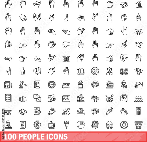100 people icons set. Outline illustration of 100 people icons vector set isolated on white background