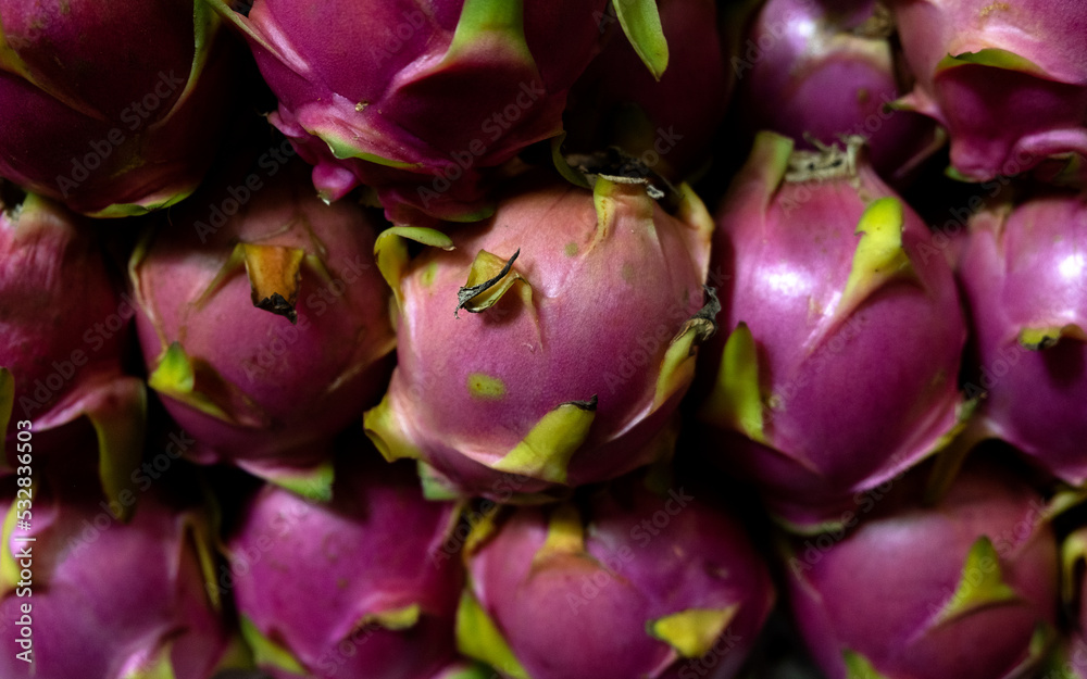 Dragon fruit at night food market in Thailand Dragon fruit at night food market in Thailand
