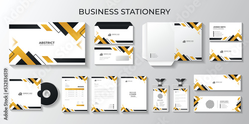 black and yellow professional business full stationery and letterhead, identity, branding, id card, envelopes Design
