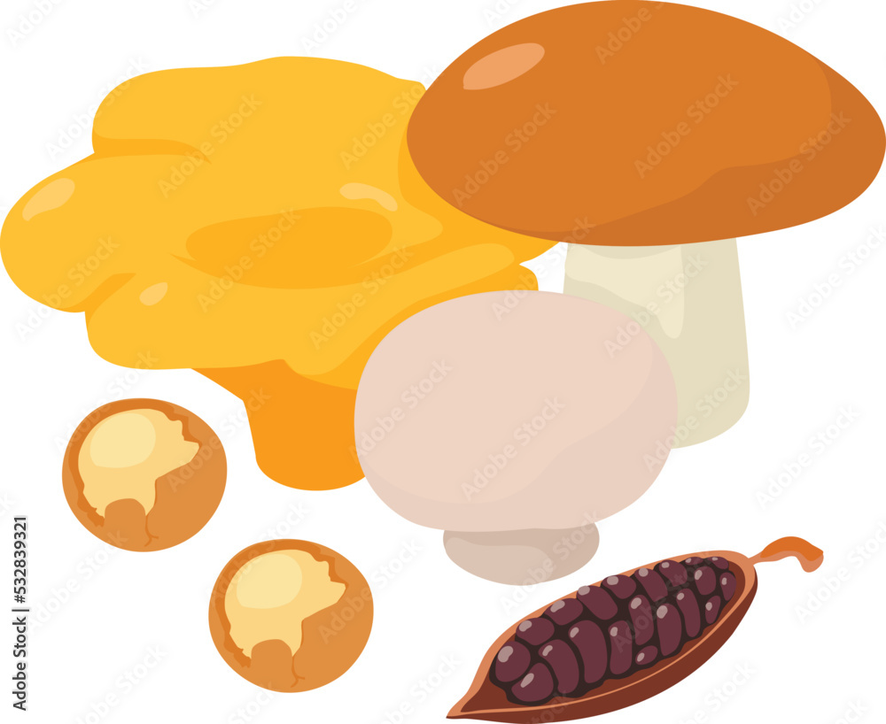 Mushroom food icon isometric vector. Porcini, chanterelle and champignon mushroom. Natural product, diet food Mushroom food icon isometric vector. Porcini, chanterelle and champignon mushroom. Natural product, diet food