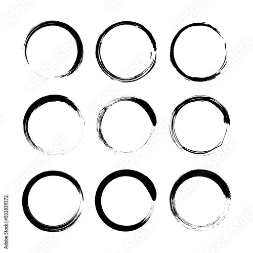 Set of black grunge circle brush. stock illustration.