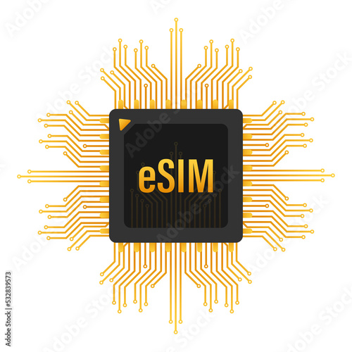 eSIM Embedded SIM card icon symbol concept. new chip mobile cellular communication technology.  stock illustration. photo