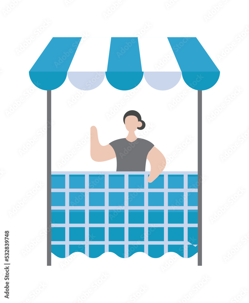 Obraz premium blue kiosk shop korean illustration