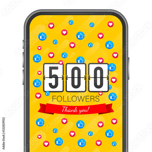 500 followers, Thank You, social sites post. Thank you followers congratulation card. illustration