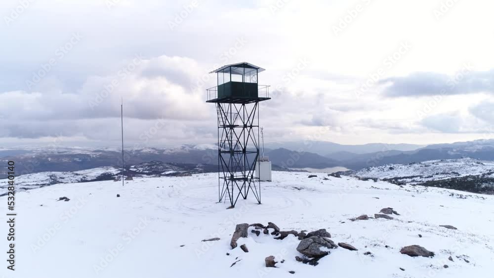 Watchtower on Mountain Viewpoint Covered with Snow Watchtower on Mountain Viewpoint Covered with Snow