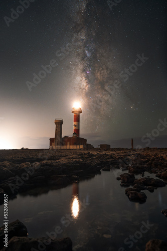lighthouse at night with milkyway