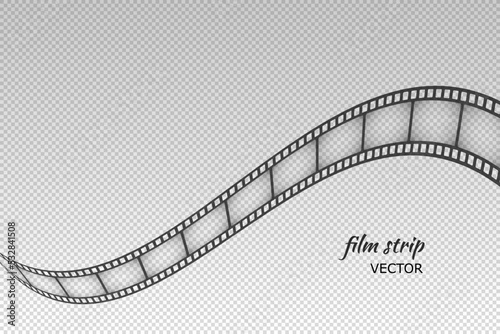 Film strip pattern. Black motion filmstrip on transparent background. Element for design old video film format. Dynamic clipping reel movie. Speed photo frame tape. Roll camera. Vector illustration