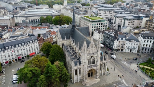 drone photo church of our lady of victories at the sablon, Onze-Lieve-Vrouw-ter-Zavelkerk brussels brussels belgium europe 