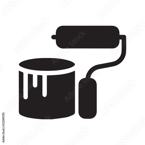 Barrel and painting brush icon | Black Vector illustration |