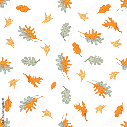 Autumn hand drawn seamless pattern with seasonal elements on white background. Great for fabric  wallpaper  textile  packaging. Vector illustration.