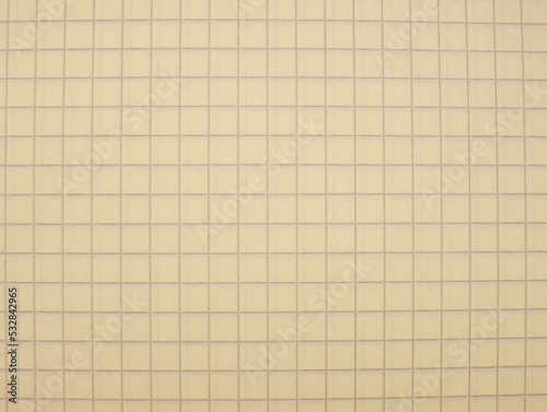 The texture of a school notebook is a blank sheet. Vector paper notebook with seamless pattern in a cage. Checkered pattern. Yellow color.