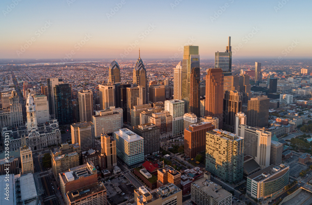 Top View of Downtown Skyline Philadelphia USA. Beautiful Sunset Skyline of  Philadelphia City Center, Pennsylvania. Business Financial District and  Skyscrapers in Background. Stock Photo | Adobe Stock
