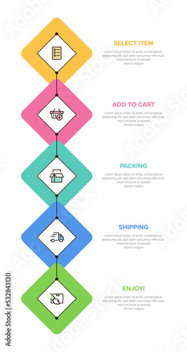 Vertical infographic design with icons and 5 options or steps. Thin line. Infographics business concept. Can be used for info graphics, flow charts, presentations, mobile web sites, printed materials.