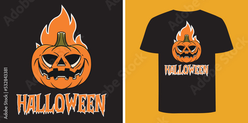 Halloween pumpkin on fire T-shirt design