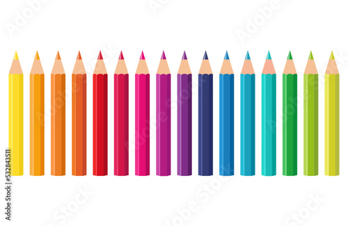 Short colored pencils set in various colors, mini colored pencils, pencil set in rainbow colors © xphar