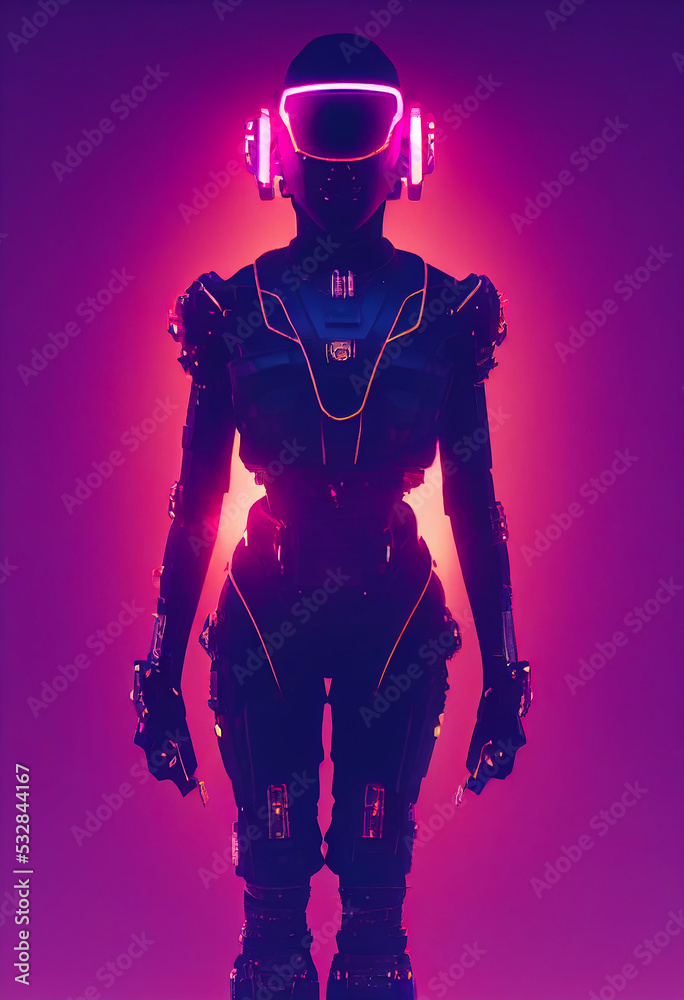 cyberpunk astronaut robot character digital illustration, generative ai