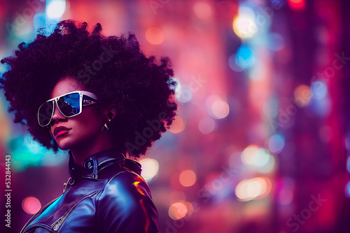 cyberpunk african-american woman with sunglasses