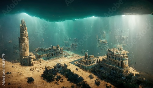 This is a 3D illustration of an ancient city ruins based on the Kingdom of Cleopatra. photo