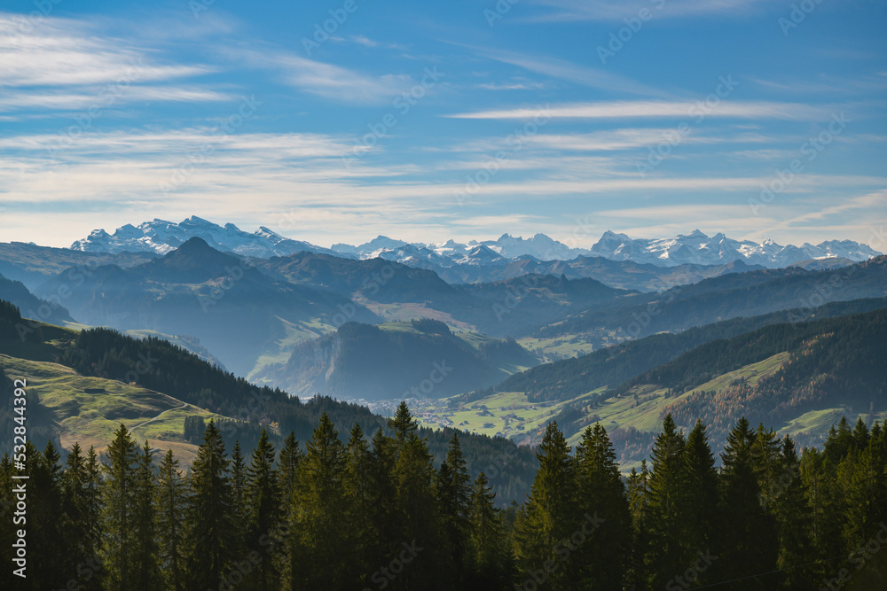 Views on beautiful autumn nature in Swiss Alps