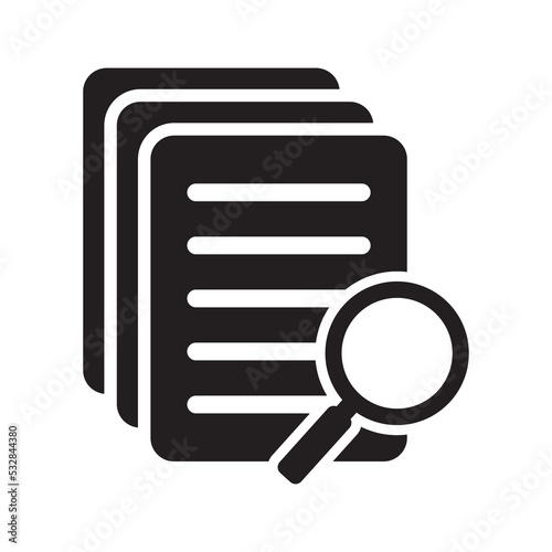 Document with magnifier loupe business concept. Scrutiny document plan icon in flat style. Review statement vector illustration on white isolated background.