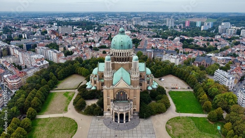 drone photo national basilica of the sacred heart koekelberg, Nationale Basiliek van het Heilig Hart brussels belgium europe 