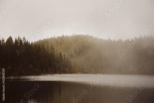 Middle Svartdalstjern Lake. Image from a trip to the Svartdalstjerna Forest Reserve of the Totenaasen Hills, Norway, in autumn.