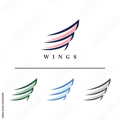 wings logo design with illustration premium vector