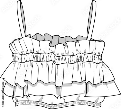 Ruffle Crop Tank Top Flat Sketch